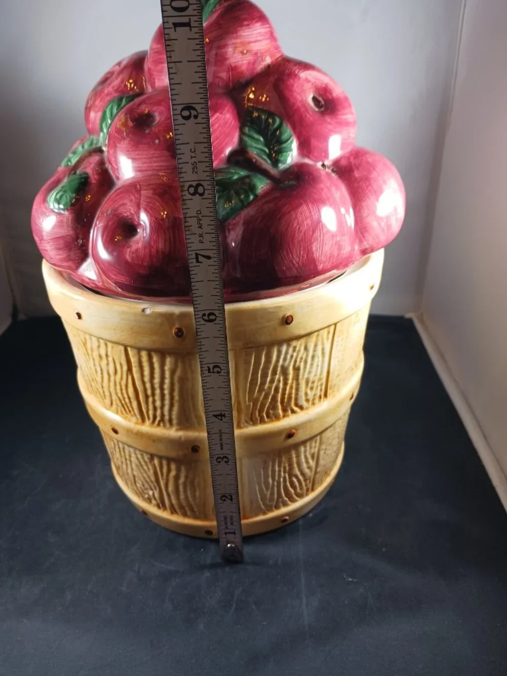 Vintage 10in Tall Ceramic Apple Basket Cookie Jar